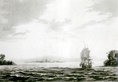 Uitzicht op het eiland Tappanooly aan de zuidwestkust van Sumatra door J. Wells